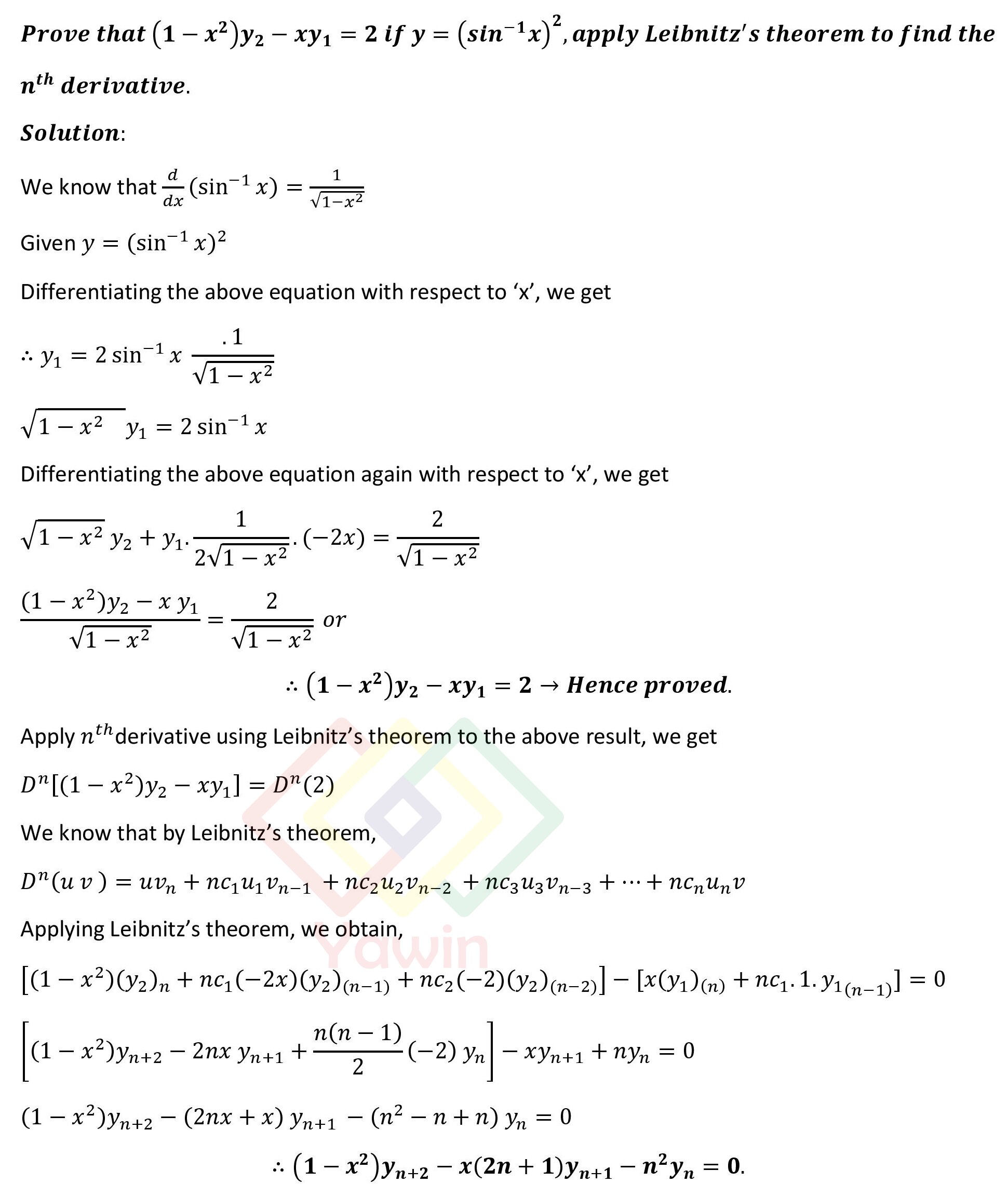 Prove That 1 X 2 Y 2 Xy 1 2 If Y Sin Inverse X 2 Apply