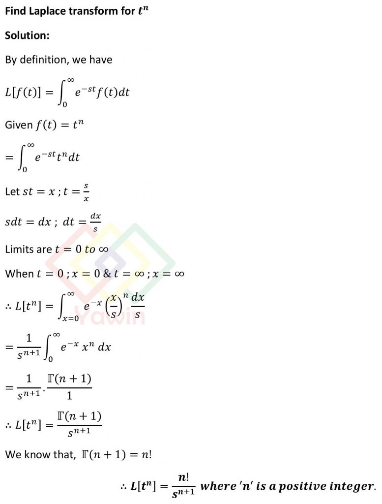 Find Laplace Transform For T N Yawin