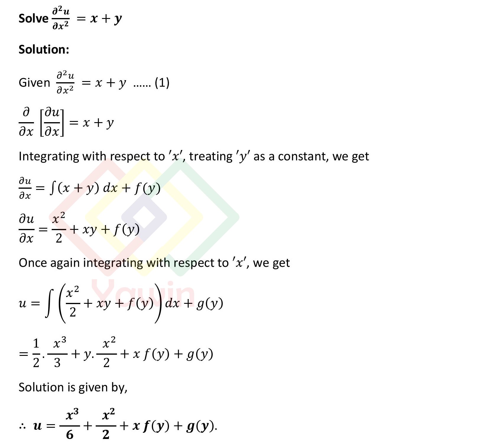 Solve Non Homogeneous Partial Differential Equation Del 2 U Del X 2