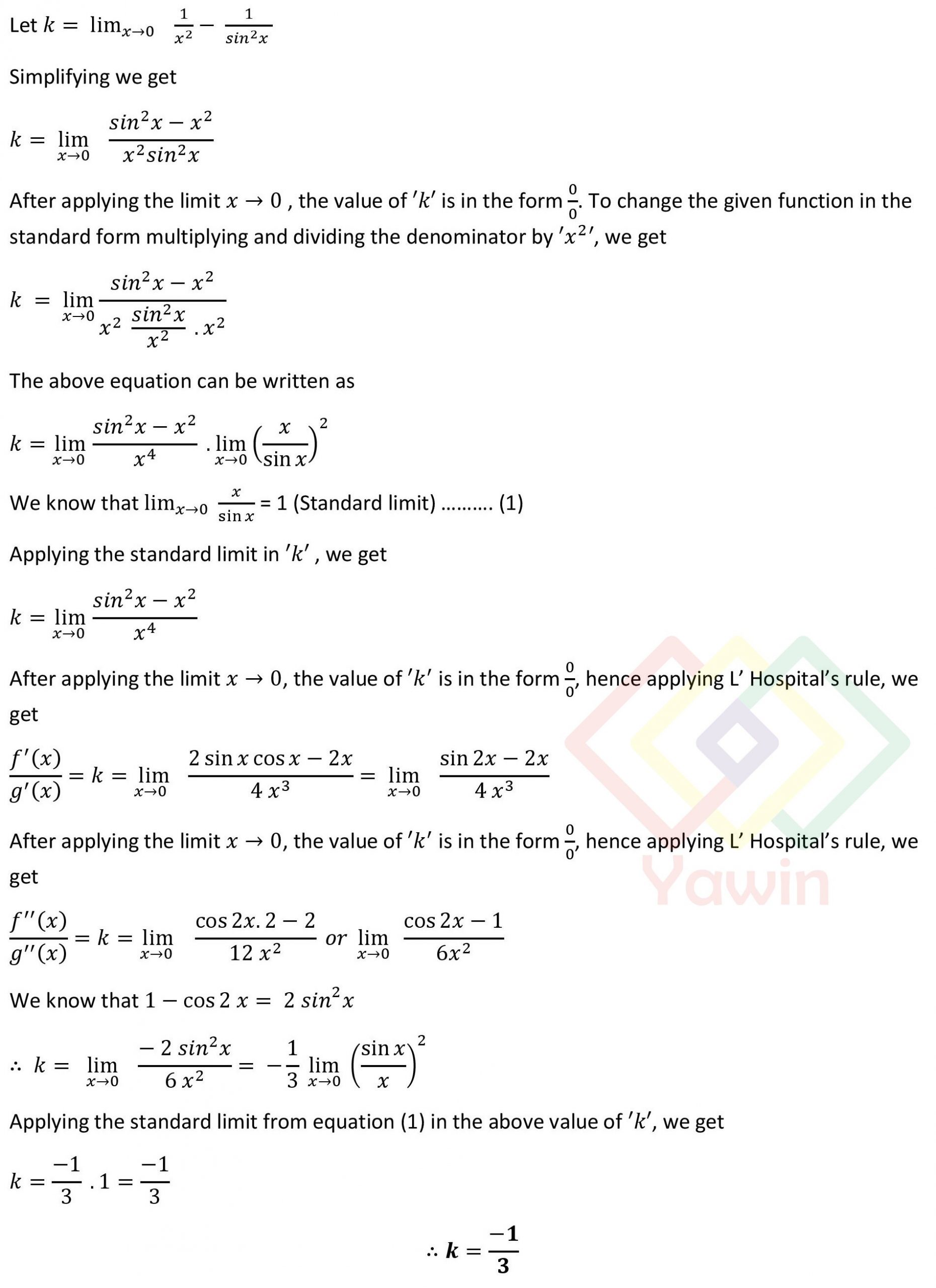 Evaluate Lim X 0 1 X 2 1 Sin 2 X Yawin