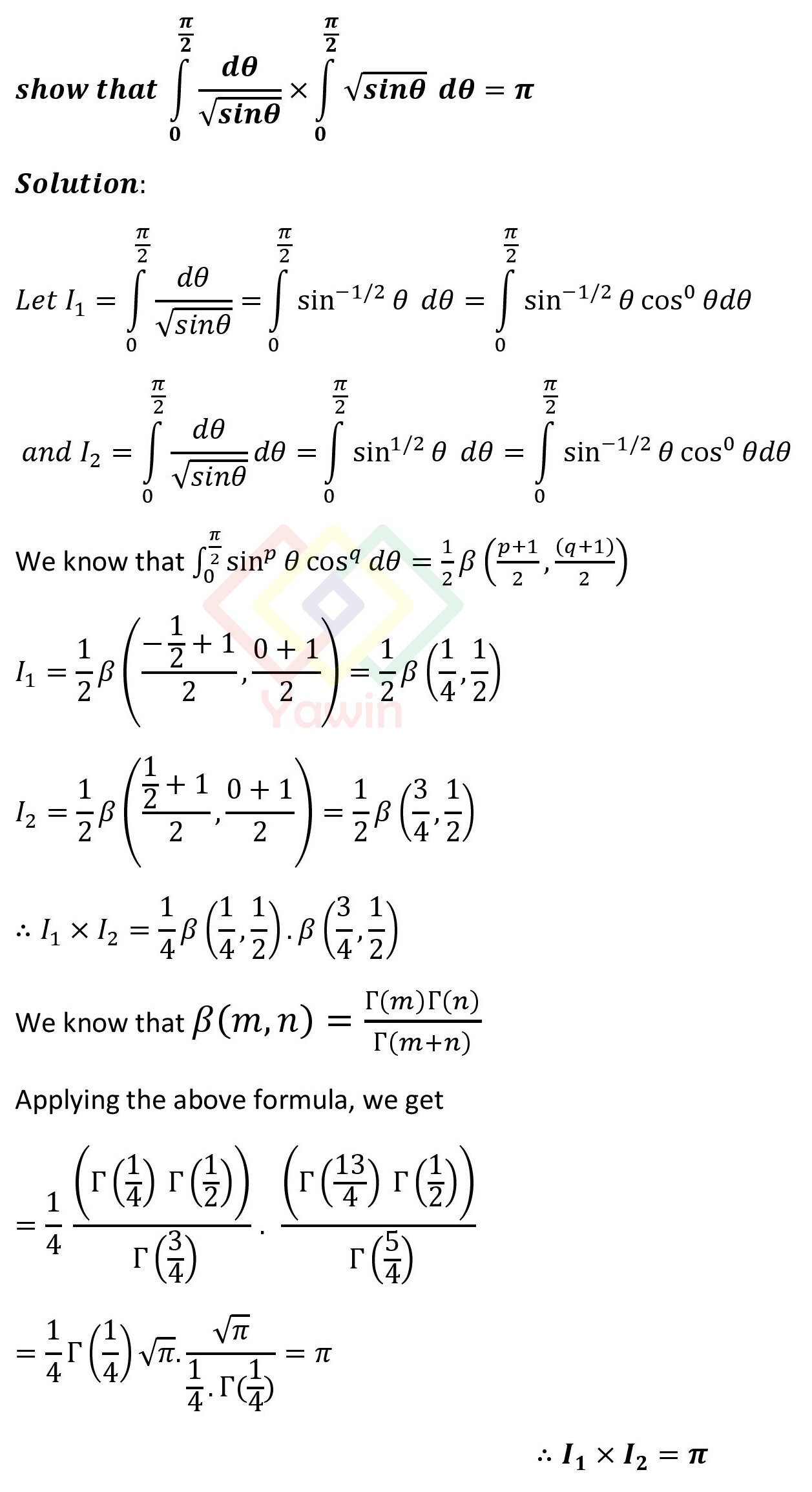 show-that-integral-of-d-theta-sqrt-sin-theta-for-limits-0-to-pi-2