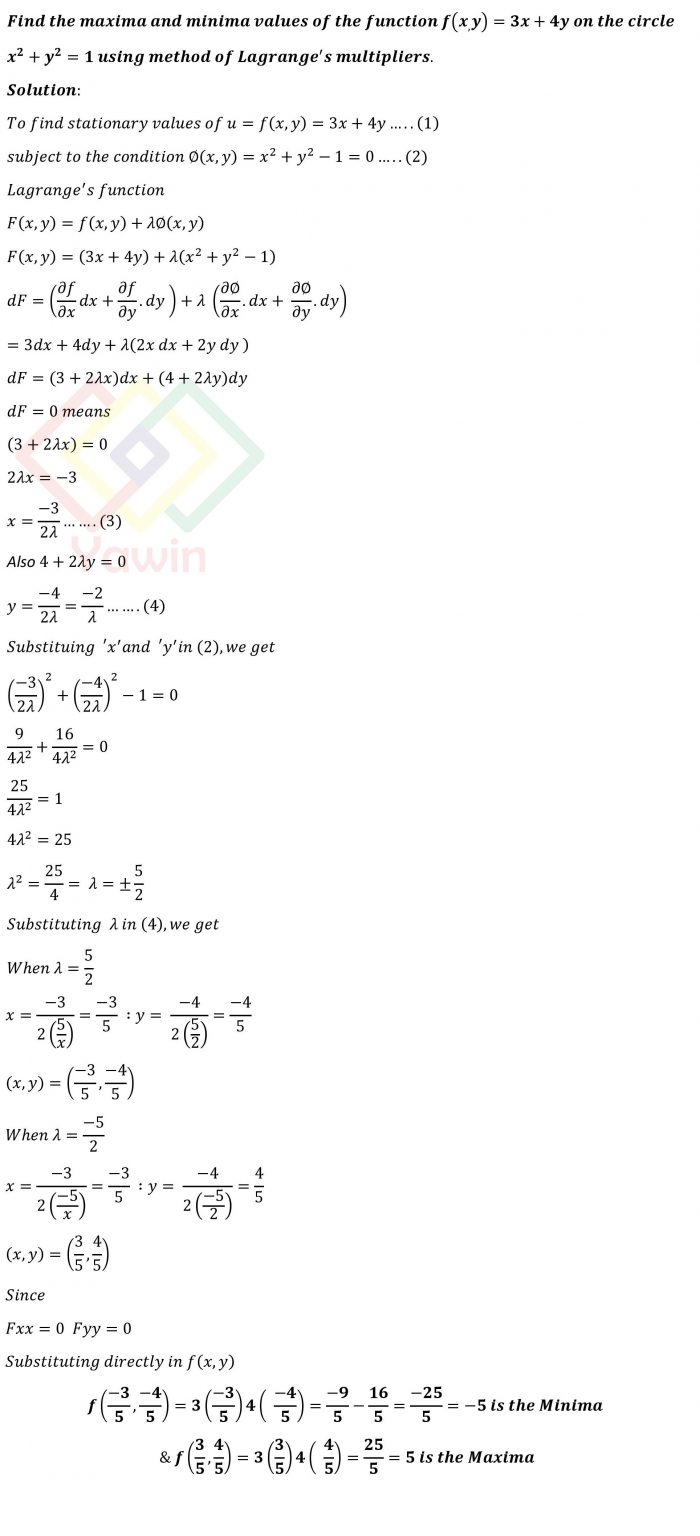 Find The Maxima And Minima Values Of The Function F (x, Y) =3x+4y On ...