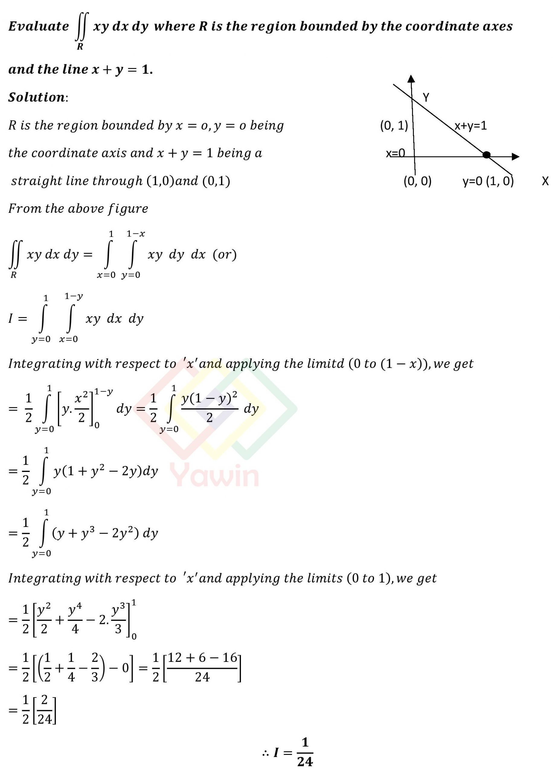 Evaluate Double Integral Of Xy Dx Dy Over The Specified Region R Where R Is The Region Bounded