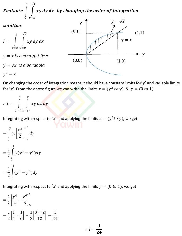 Evaluate double integral of xy dy dx over the limits x=(0 to 1) and y ...