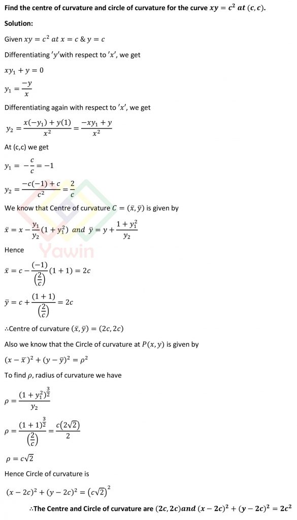 find-the-centre-of-curvature-and-circle-of-curvature-for-the-curve-xy-c