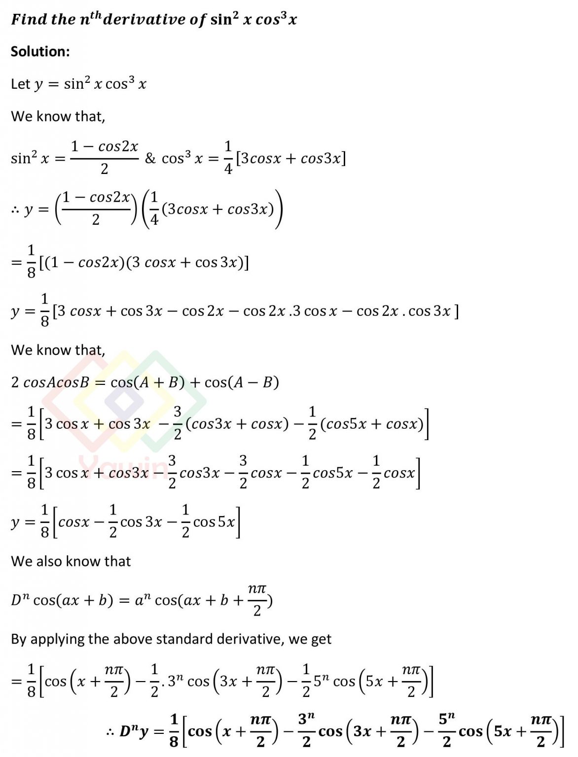 Find The Nth Derivative Of Sin2 X Cos3 X Yawin 9967