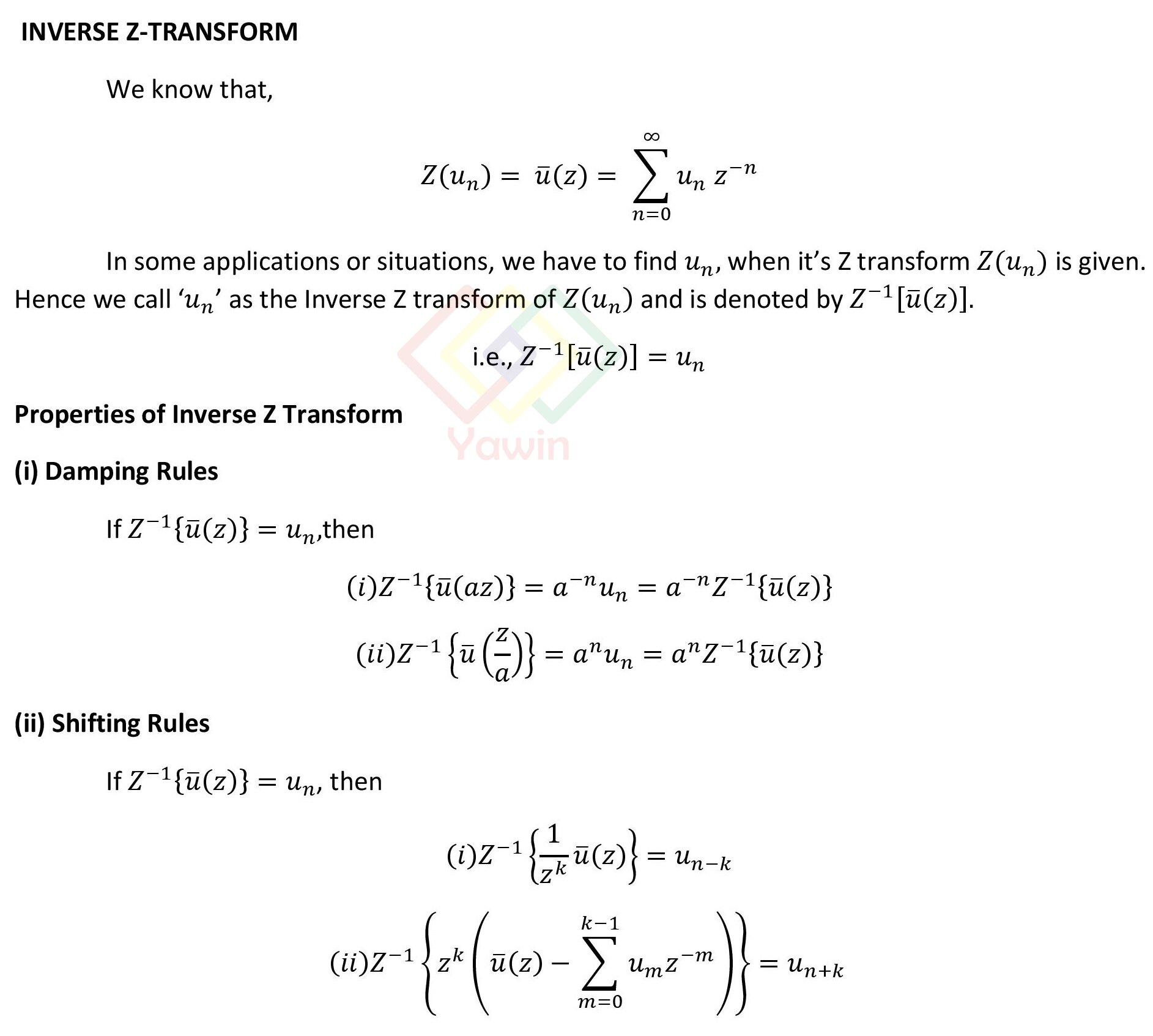 Inverse Z Transforms Yawin