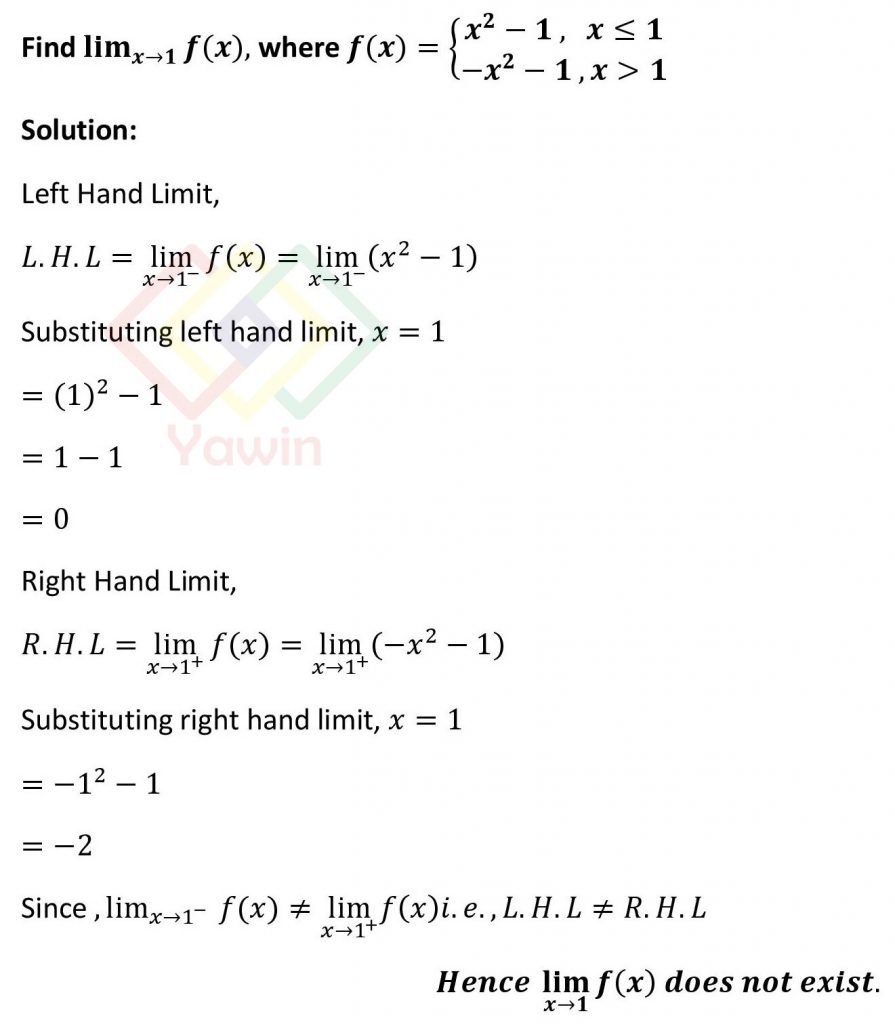 Find Lim X 1 F X Where F X X 2 1 X≤1 And X 2 1 X 1 Yawin