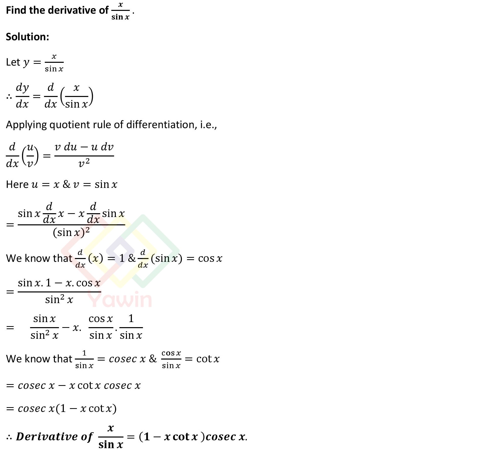 find the derivative of sinx logx x sinx