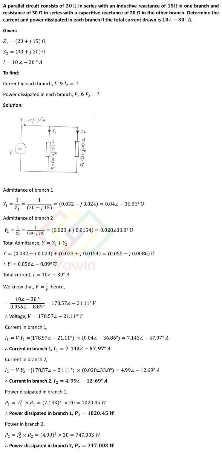 A parallel circuit consists of 20 ohms in series with an inductive