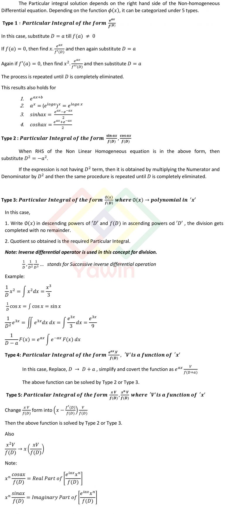 Solution of Non-homogenous Linear Differential Equation – Yawin