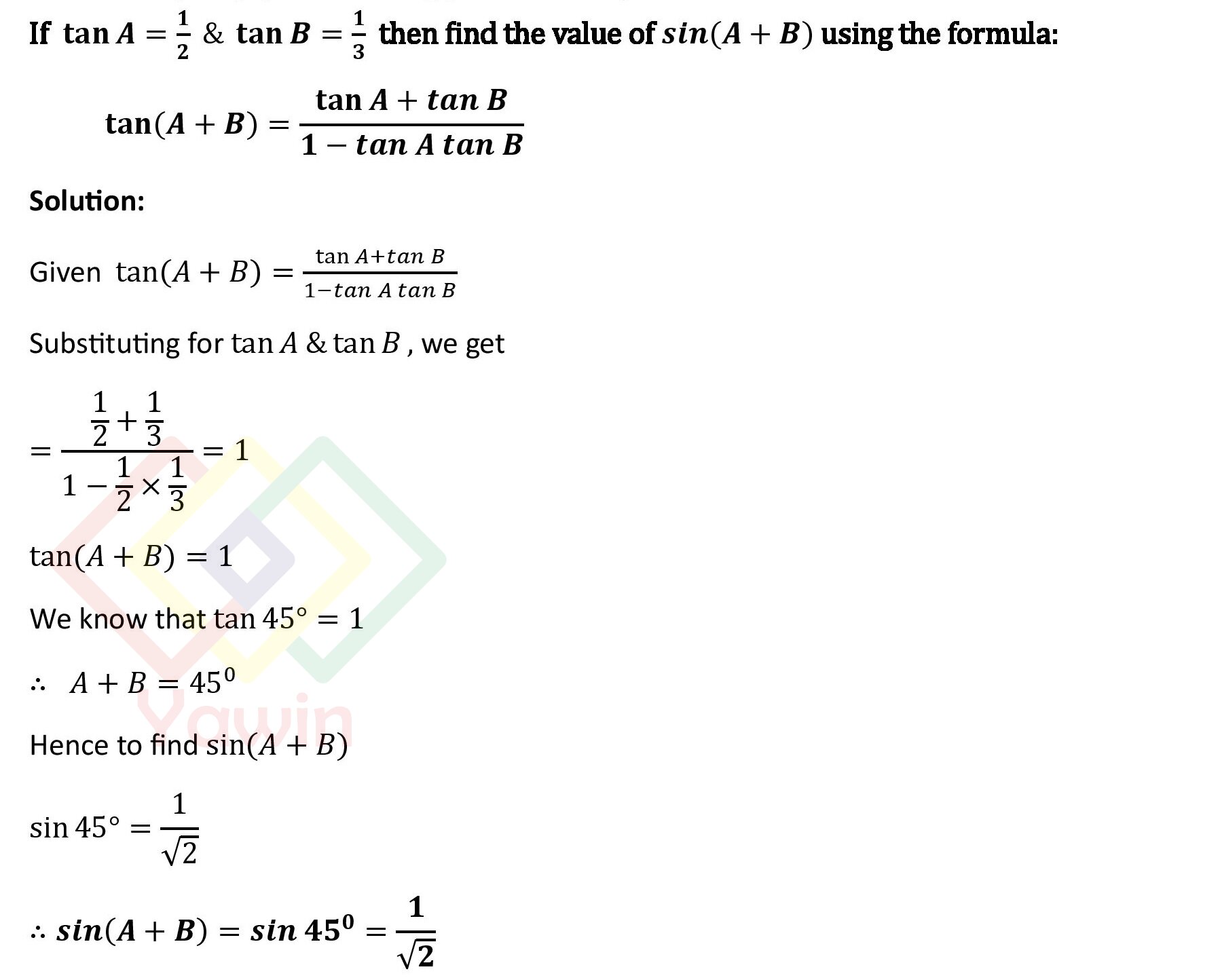 If Tan A=1/2 And Tan B=1/3 Then Find The Value Of Sin(A+B) Using The ...