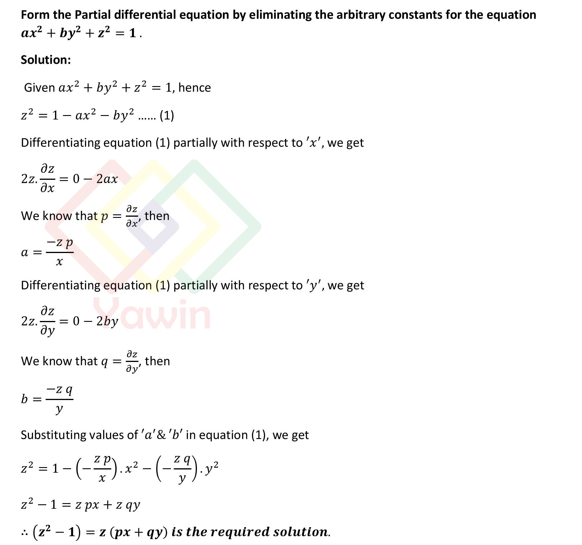 Form the Partial differential equation by eliminating the arbitrary ...